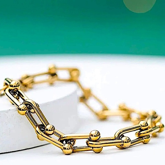 U Link Horseshoe Gold Plated Necklace Bracelet Ring Earrings Matching Set - Picture 8 of 12